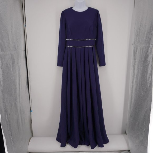 Mac Duggal Women's NWT Ieena Midnight Blue A-Line Rhinestone Waist Evening Gown - Picture 1 of 15